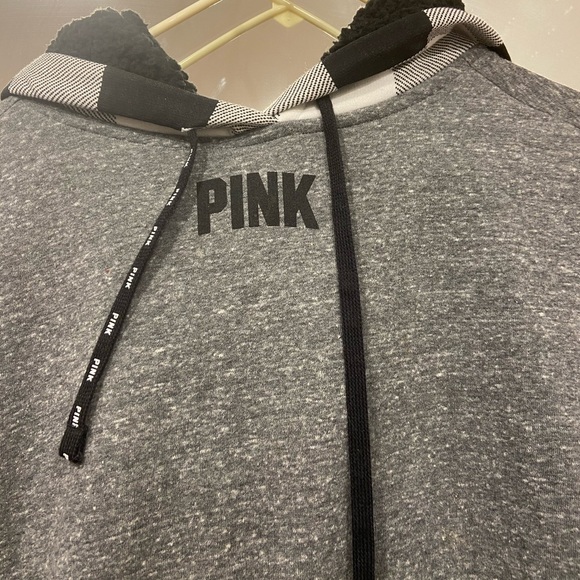 Victoria Secret pink plaid sherpa lined hoodie - Picture 1 of 3